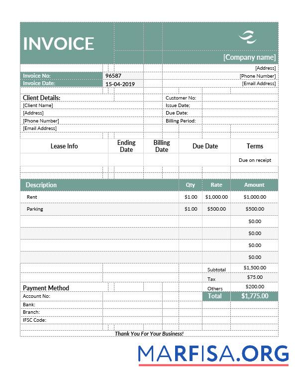 Realistic Commercial Lease Invoice Template